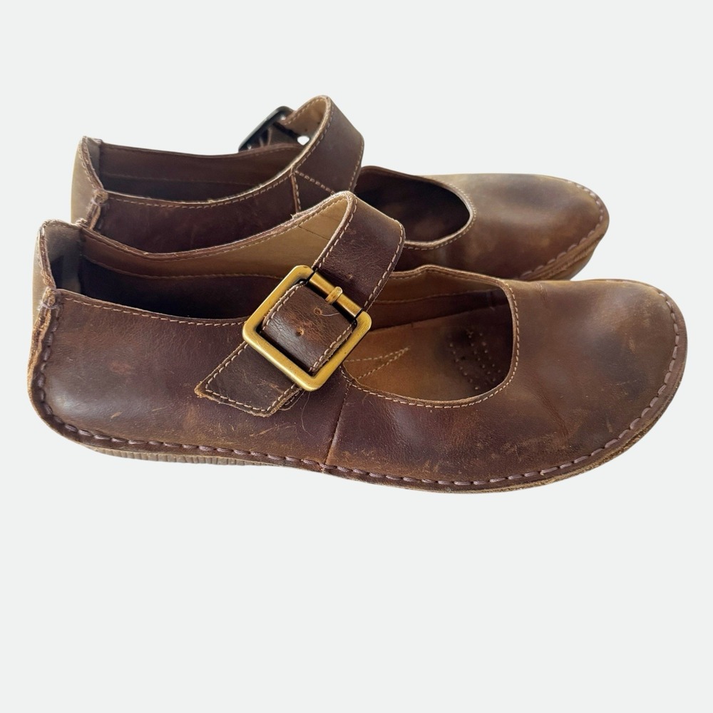 Clarks Artisan Janey June Dark Brown Leather Comfort Flat Mary Janes Size 7